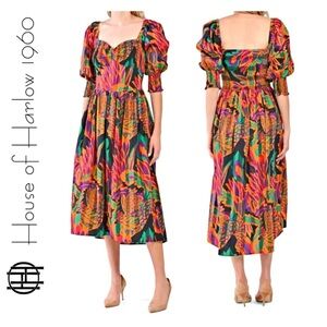 House of Harlow 1960 Midi Dress | Puff Sleeve Boho Party Dress M